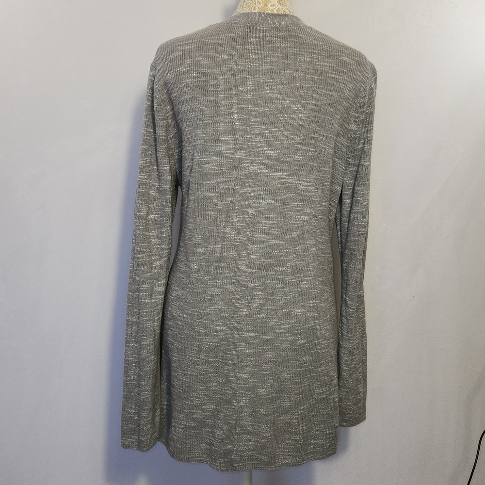 J Jill Women's Size L Gray Open Front Long Sleeve Cotton Linen Blend Cardigan - Picture 7 of 12
